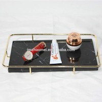 Nordic Light Luxury Natural Marble Tray with Metal Frame Chassis Storage Tray Dessert Plate Desktop Decoration,Black